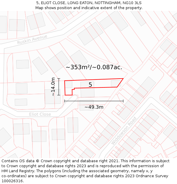 5, ELIOT CLOSE, LONG EATON, NOTTINGHAM, NG10 3LS: Plot and title map