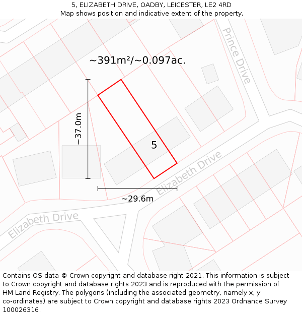 5, ELIZABETH DRIVE, OADBY, LEICESTER, LE2 4RD: Plot and title map