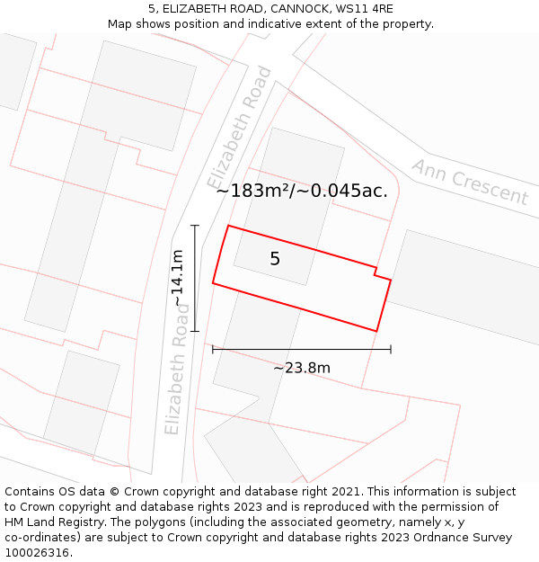 5, ELIZABETH ROAD, CANNOCK, WS11 4RE: Plot and title map