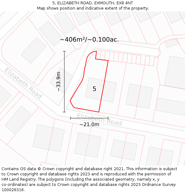 5, ELIZABETH ROAD, EXMOUTH, EX8 4NT: Plot and title map