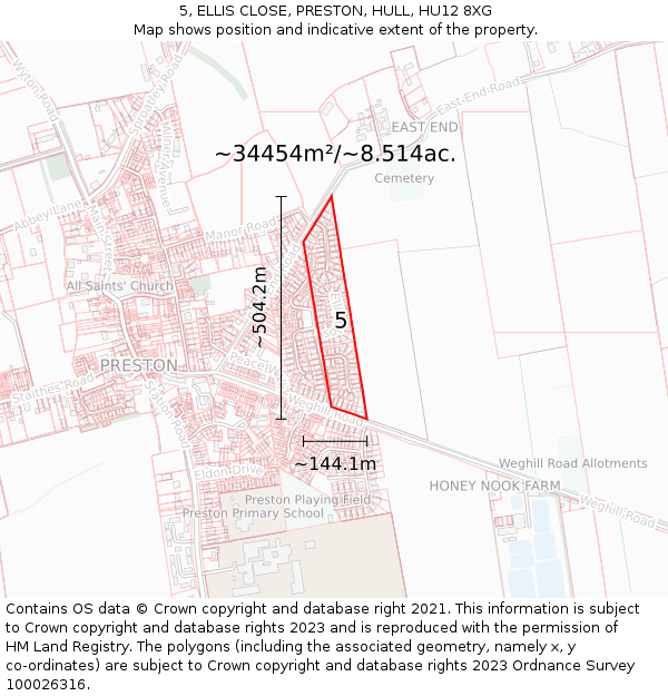 5, ELLIS CLOSE, PRESTON, HULL, HU12 8XG: Plot and title map