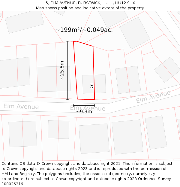 5, ELM AVENUE, BURSTWICK, HULL, HU12 9HX: Plot and title map