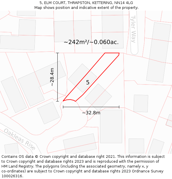 5, ELM COURT, THRAPSTON, KETTERING, NN14 4LG: Plot and title map