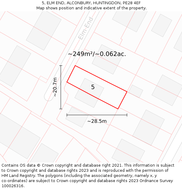 5, ELM END, ALCONBURY, HUNTINGDON, PE28 4EF: Plot and title map