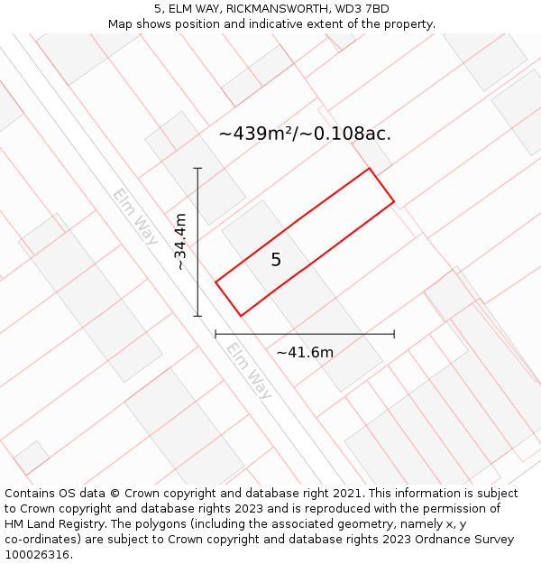 5, ELM WAY, RICKMANSWORTH, WD3 7BD: Plot and title map