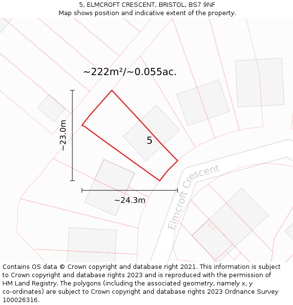 5, ELMCROFT CRESCENT, BRISTOL, BS7 9NF: Plot and title map