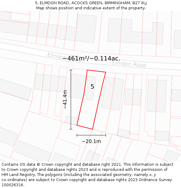 5, ELMDON ROAD, ACOCKS GREEN, BIRMINGHAM, B27 6LJ: Plot and title map