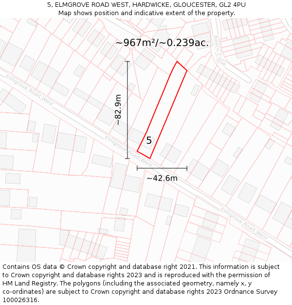 5, ELMGROVE ROAD WEST, HARDWICKE, GLOUCESTER, GL2 4PU: Plot and title map