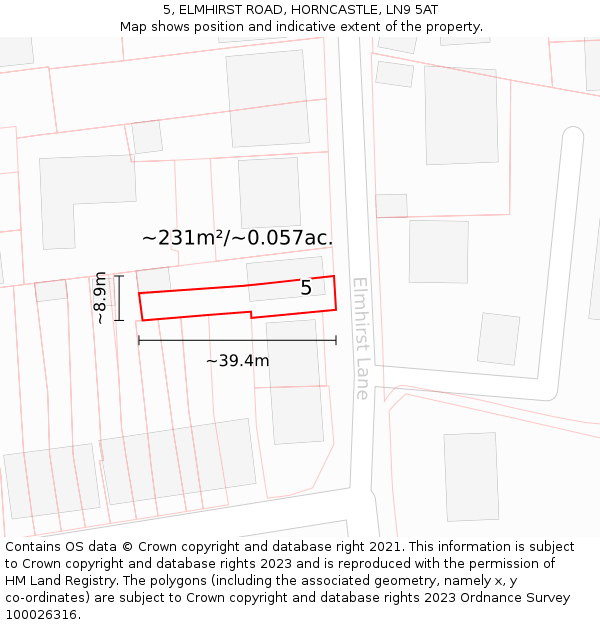 5, ELMHIRST ROAD, HORNCASTLE, LN9 5AT: Plot and title map