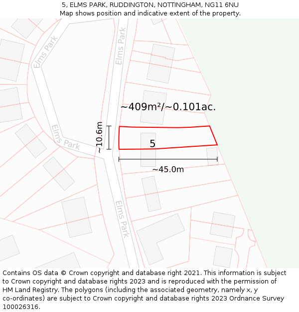 5, ELMS PARK, RUDDINGTON, NOTTINGHAM, NG11 6NU: Plot and title map