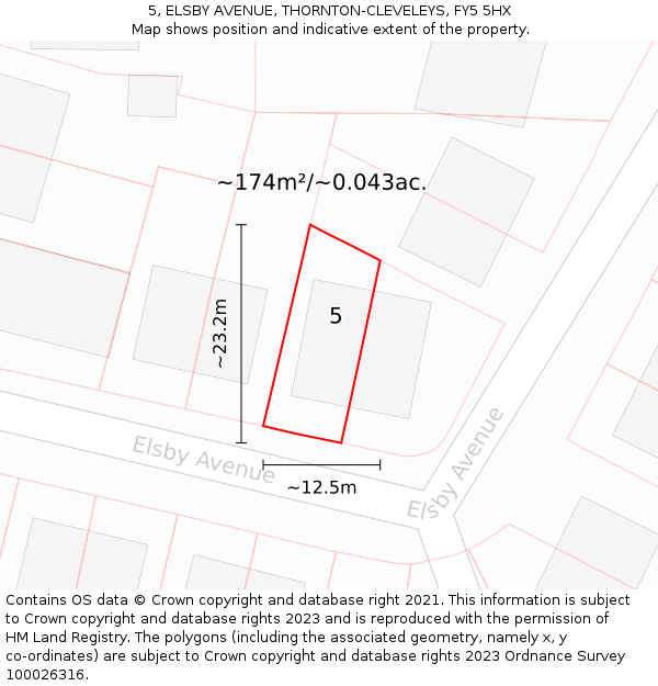 5, ELSBY AVENUE, THORNTON-CLEVELEYS, FY5 5HX: Plot and title map