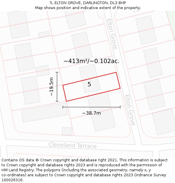 5, ELTON GROVE, DARLINGTON, DL3 8HP: Plot and title map