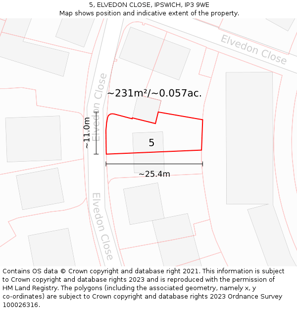 5, ELVEDON CLOSE, IPSWICH, IP3 9WE: Plot and title map