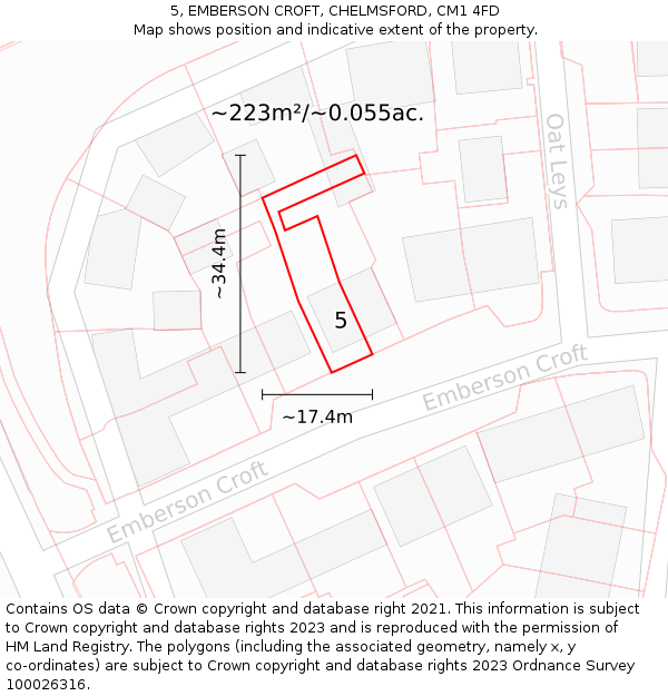 5, EMBERSON CROFT, CHELMSFORD, CM1 4FD: Plot and title map