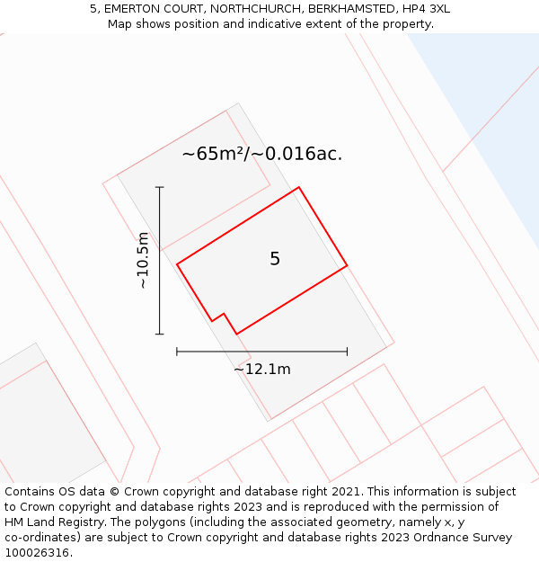 5, EMERTON COURT, NORTHCHURCH, BERKHAMSTED, HP4 3XL: Plot and title map