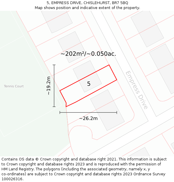 5, EMPRESS DRIVE, CHISLEHURST, BR7 5BQ: Plot and title map