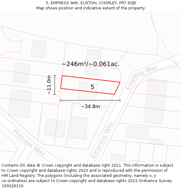 5, EMPRESS WAY, EUXTON, CHORLEY, PR7 6QB: Plot and title map