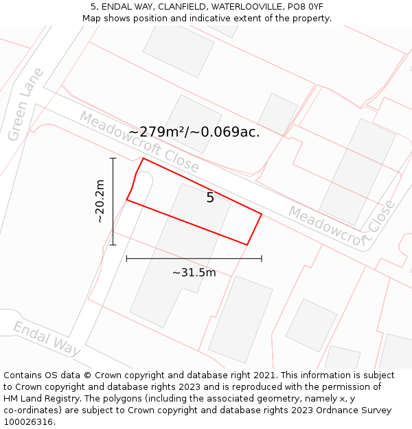 5, ENDAL WAY, CLANFIELD, WATERLOOVILLE, PO8 0YF: Plot and title map