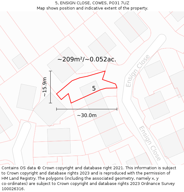 5, ENSIGN CLOSE, COWES, PO31 7UZ: Plot and title map