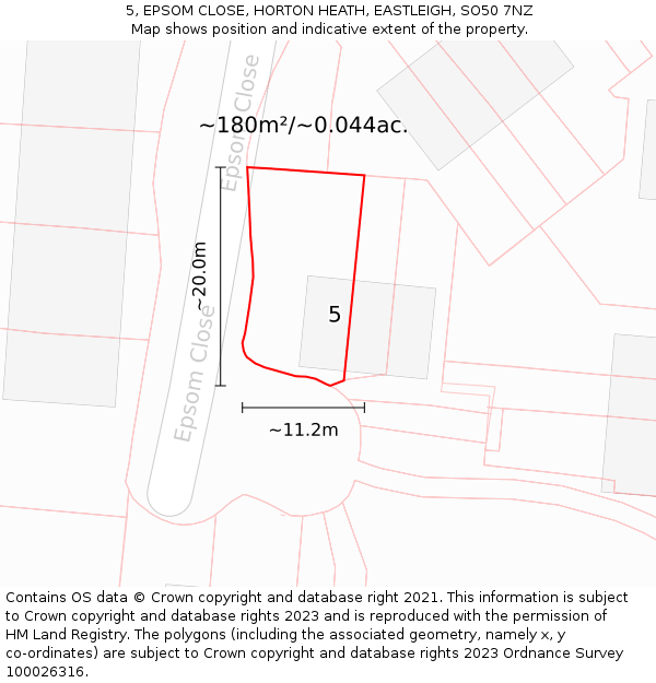 5, EPSOM CLOSE, HORTON HEATH, EASTLEIGH, SO50 7NZ: Plot and title map