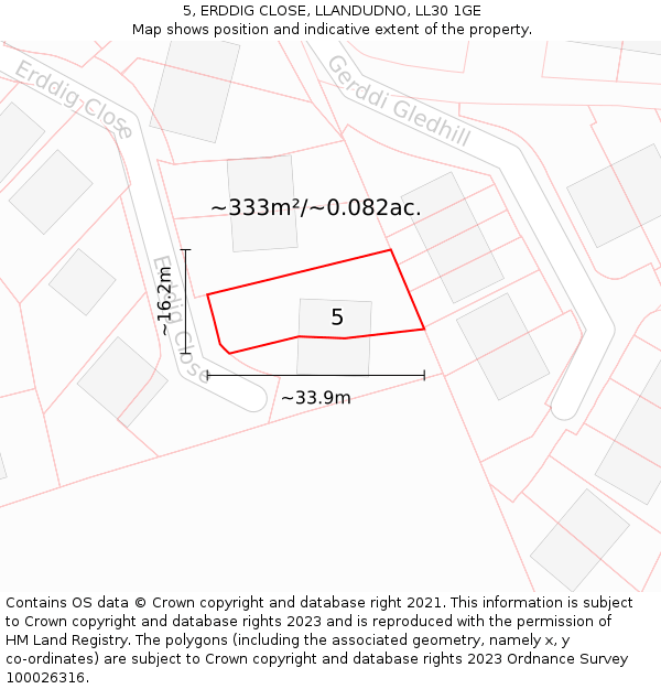 5, ERDDIG CLOSE, LLANDUDNO, LL30 1GE: Plot and title map