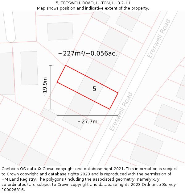 5, ERESWELL ROAD, LUTON, LU3 2UH: Plot and title map
