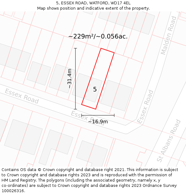 5, ESSEX ROAD, WATFORD, WD17 4EL: Plot and title map