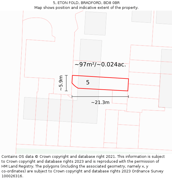 5, ETON FOLD, BRADFORD, BD8 0BR: Plot and title map