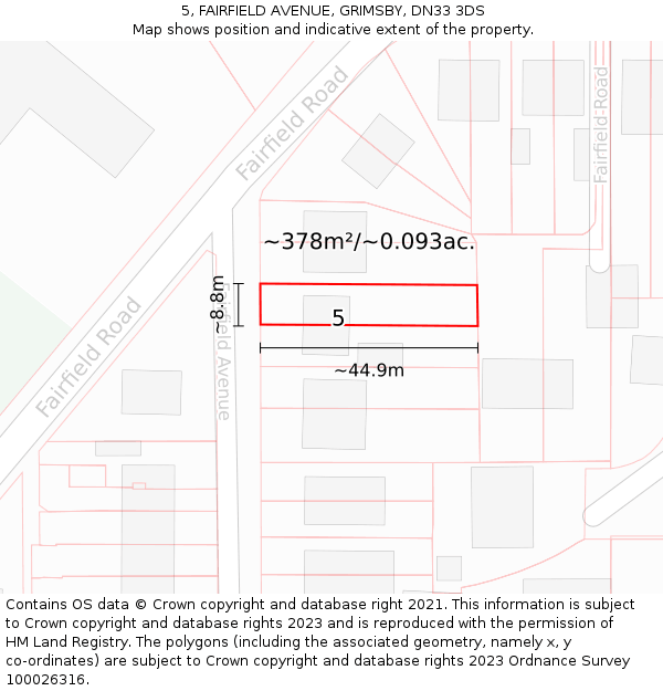 5, FAIRFIELD AVENUE, GRIMSBY, DN33 3DS: Plot and title map