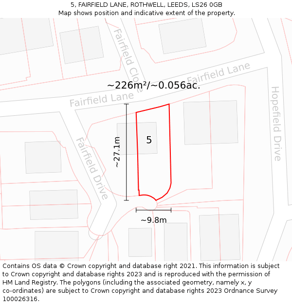 5, FAIRFIELD LANE, ROTHWELL, LEEDS, LS26 0GB: Plot and title map