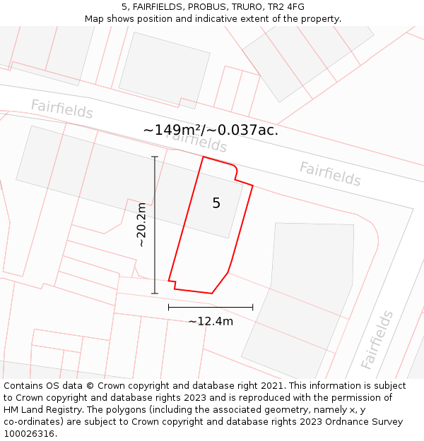 5, FAIRFIELDS, PROBUS, TRURO, TR2 4FG: Plot and title map