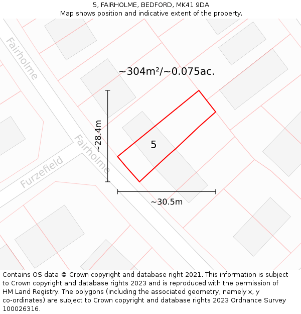 5, FAIRHOLME, BEDFORD, MK41 9DA: Plot and title map