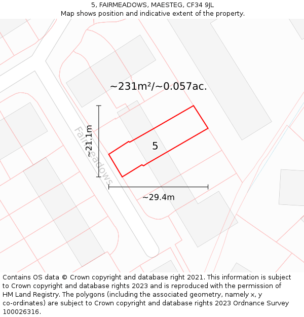 5, FAIRMEADOWS, MAESTEG, CF34 9JL: Plot and title map