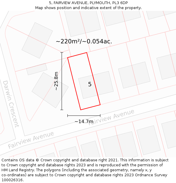 5, FAIRVIEW AVENUE, PLYMOUTH, PL3 6DP: Plot and title map