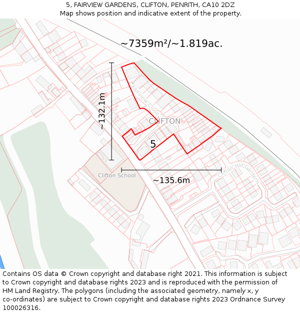 5, FAIRVIEW GARDENS, CLIFTON, PENRITH, CA10 2DZ: Plot and title map