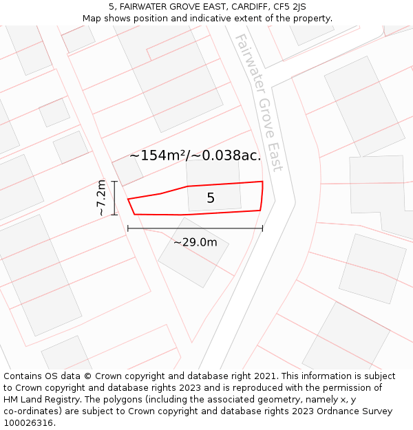 5, FAIRWATER GROVE EAST, CARDIFF, CF5 2JS: Plot and title map