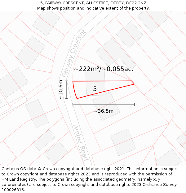 5, FAIRWAY CRESCENT, ALLESTREE, DERBY, DE22 2NZ: Plot and title map