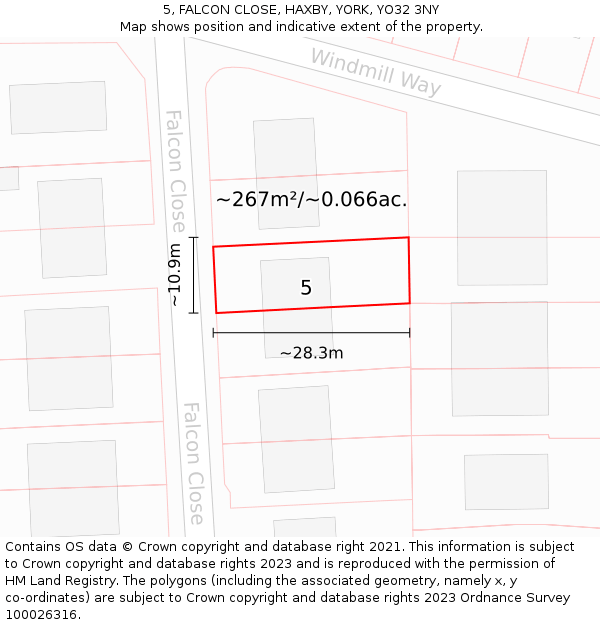 5, FALCON CLOSE, HAXBY, YORK, YO32 3NY: Plot and title map