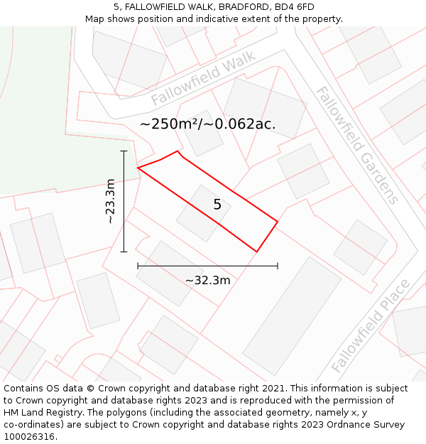 5, FALLOWFIELD WALK, BRADFORD, BD4 6FD: Plot and title map