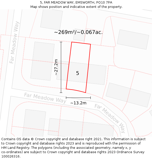 5, FAR MEADOW WAY, EMSWORTH, PO10 7PA: Plot and title map