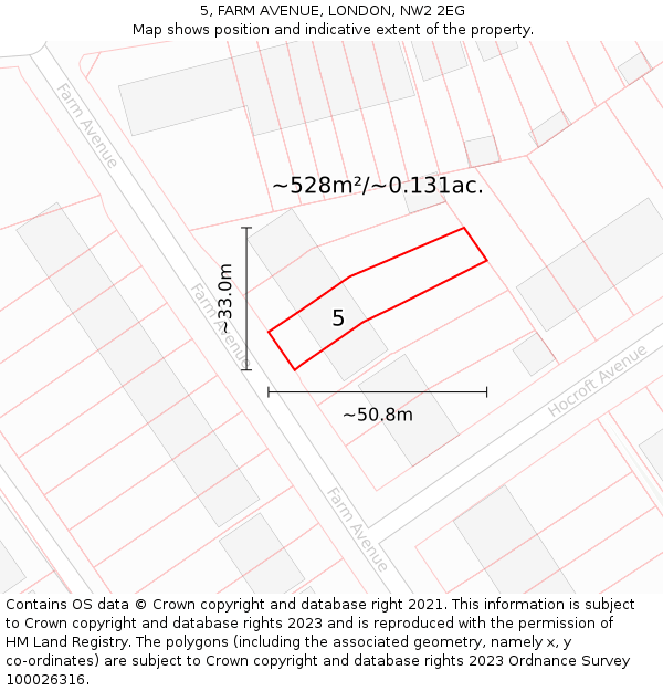 5, FARM AVENUE, LONDON, NW2 2EG: Plot and title map