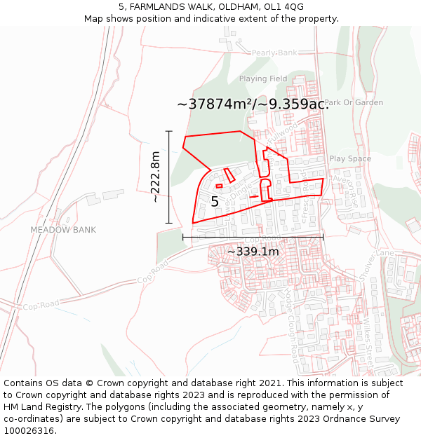 5, FARMLANDS WALK, OLDHAM, OL1 4QG: Plot and title map