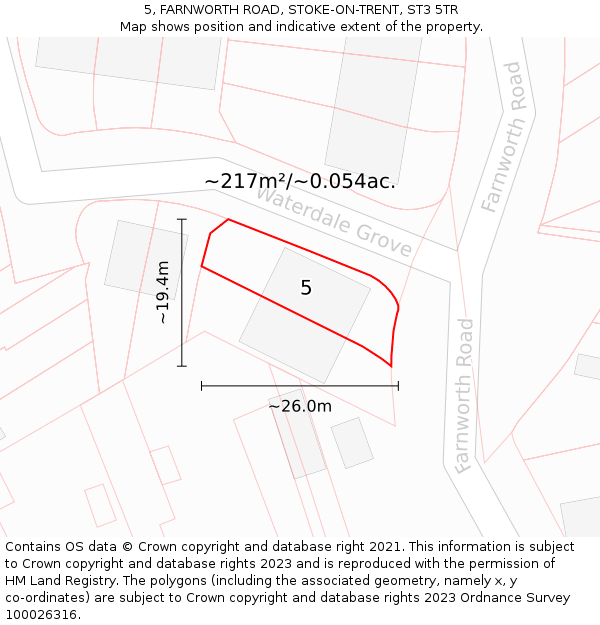 5, FARNWORTH ROAD, STOKE-ON-TRENT, ST3 5TR: Plot and title map