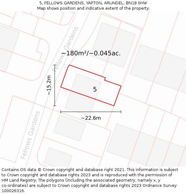 5, FELLOWS GARDENS, YAPTON, ARUNDEL, BN18 0HW: Plot and title map