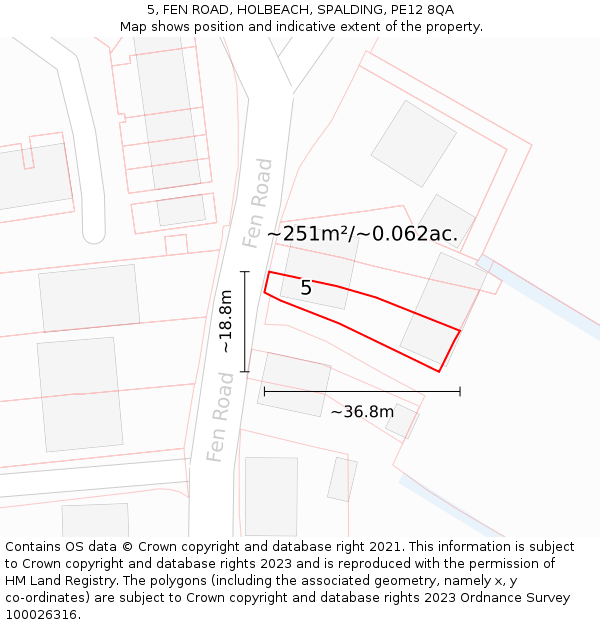 5, FEN ROAD, HOLBEACH, SPALDING, PE12 8QA: Plot and title map