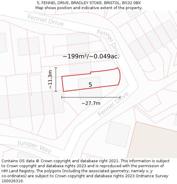 5, FENNEL DRIVE, BRADLEY STOKE, BRISTOL, BS32 0BX: Plot and title map