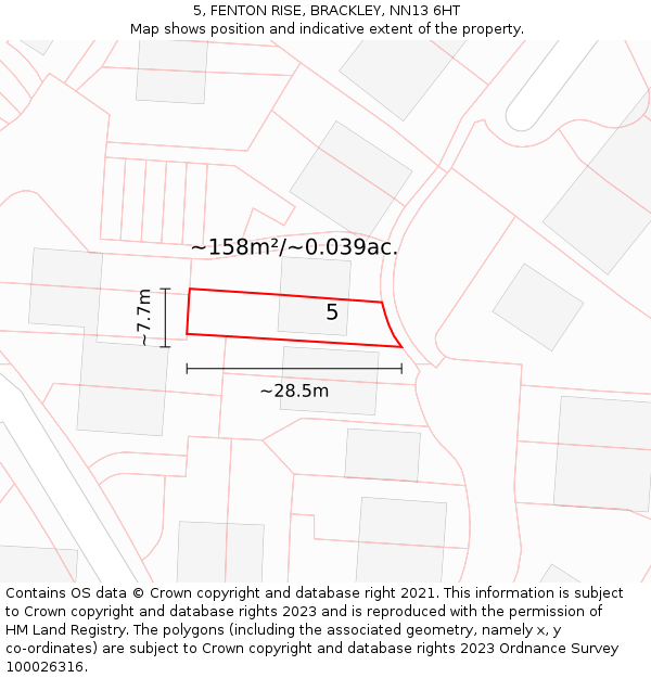 5, FENTON RISE, BRACKLEY, NN13 6HT: Plot and title map