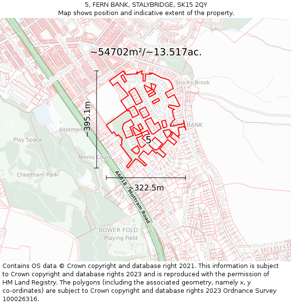 5, FERN BANK, STALYBRIDGE, SK15 2QY: Plot and title map