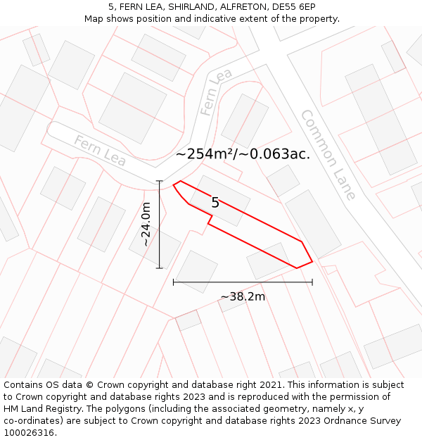 5, FERN LEA, SHIRLAND, ALFRETON, DE55 6EP: Plot and title map