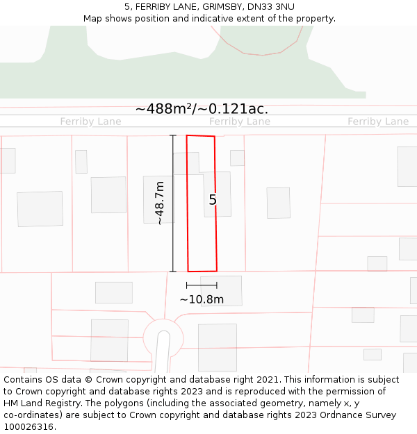 5, FERRIBY LANE, GRIMSBY, DN33 3NU: Plot and title map